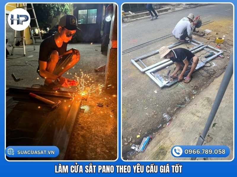 Thợ cơ khí hàn cắt khung thép để làm cửa sắt pano theo yêu cầu giá tốt.